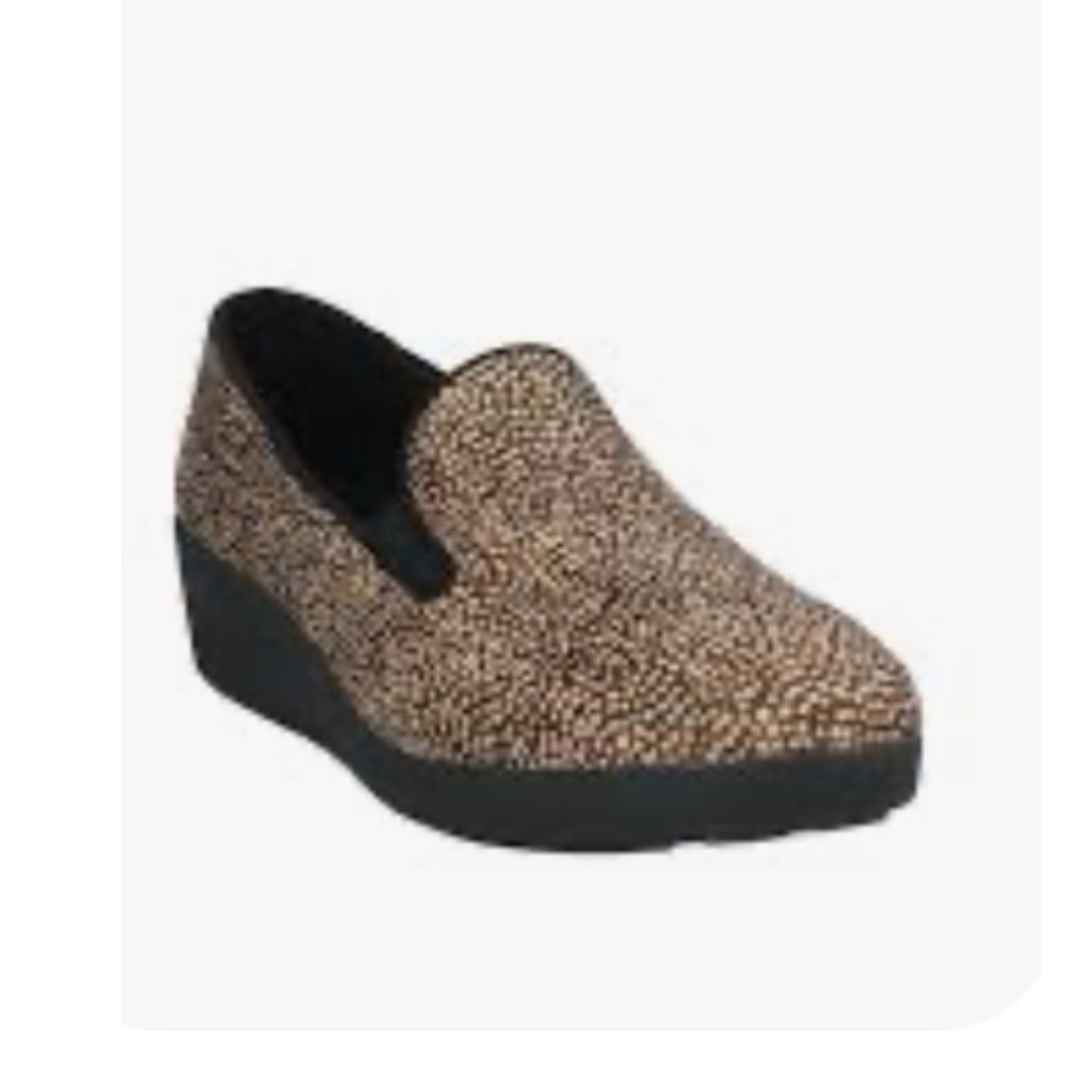 FitFlop F-Pop Skate Loafers Black Mix Calf Hair Slip On Wedge Flats